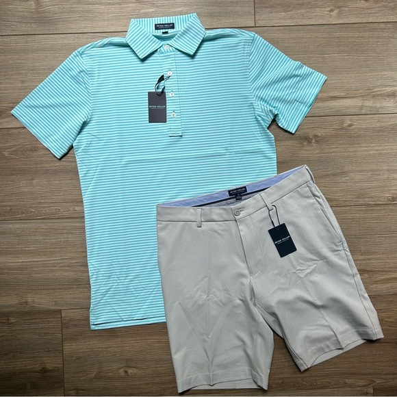 Peter Millar | Polo & Golf Shorts Bundle in Turquoise & Silver Grey (S / 30" W) - Picture 1 of 14
